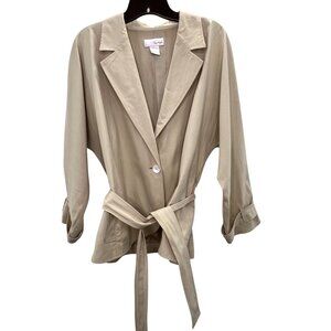 Spiegel Silk Linen Blazer Jacket 14 Belted Beige Tan Neutral Button Coastal 90s